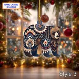 Custom Name Scandinavian Brown Bear Personalized Ornament, Christmas Tree Hanging Decor, 2D Flat Acrylic Ornament Holiday Gift - thumbnail 3