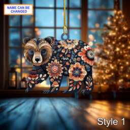 Custom Name Scandinavian Brown Bear Personalized Ornament, Christmas Tree Hanging Decor, 2D Flat Acrylic Ornament Holiday Gift - thumbnail 1