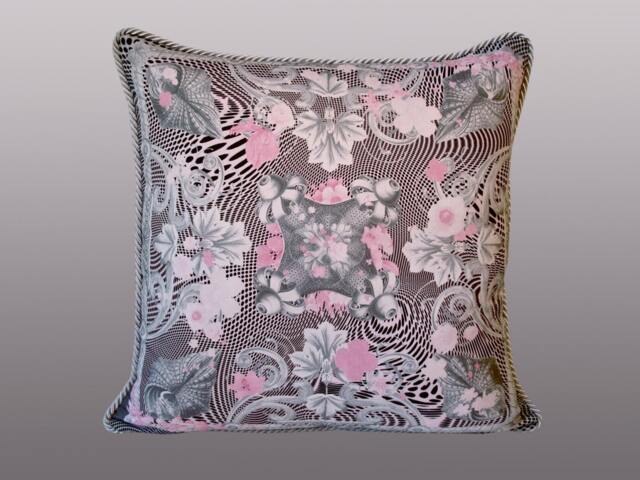 Spring Pillow - Pink/Grey With Black Polka Swirl - image 1