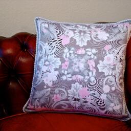 Spring Pillow - Pink/Grey With Black Polka Swirl - thumbnail 2