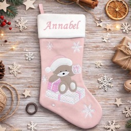 Personalised Embroidered Baby Christmas Stocking For Babies 1St Teddy Blue Pink Or First Xmas Newborn Boy Girl - thumbnail 2
