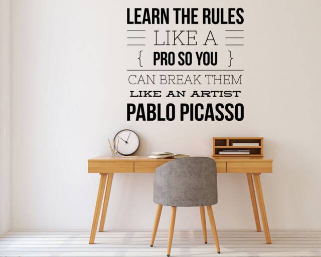 Break The Rules - Pablo Picasso Quote Vinyl Wall Decal Office Decor - image 1