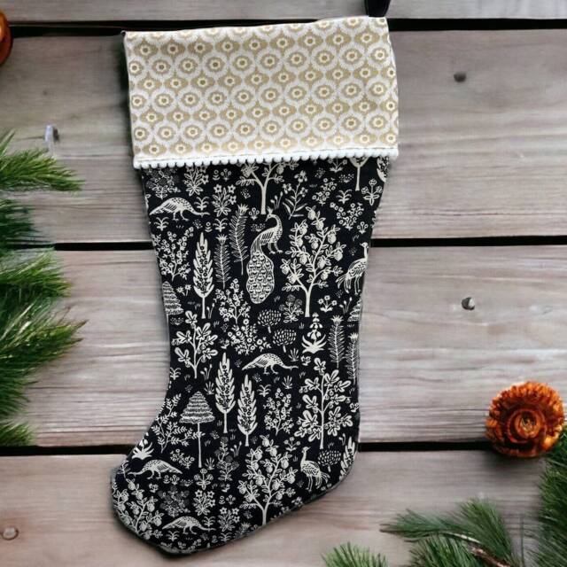Rifle Paper Co Camont Menagerie Silhouette in Black Fabric Christmas Stocking - image 1