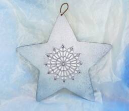 Hand Painted Wooden Star Wall Art, Glittery Silver 12-Point - 35cm - thumbnail 1