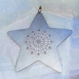 Hand Painted Wooden Star Wall Art, Glittery Silver 12-Point - 35cm - thumbnail 2