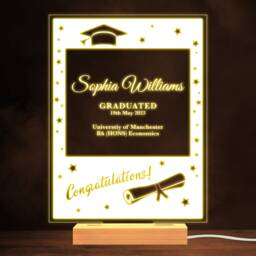 stars Graduation Hat Graduated Date Congratulations White Night Light - Personalised Gift Bedroom Lamp - thumbnail 1