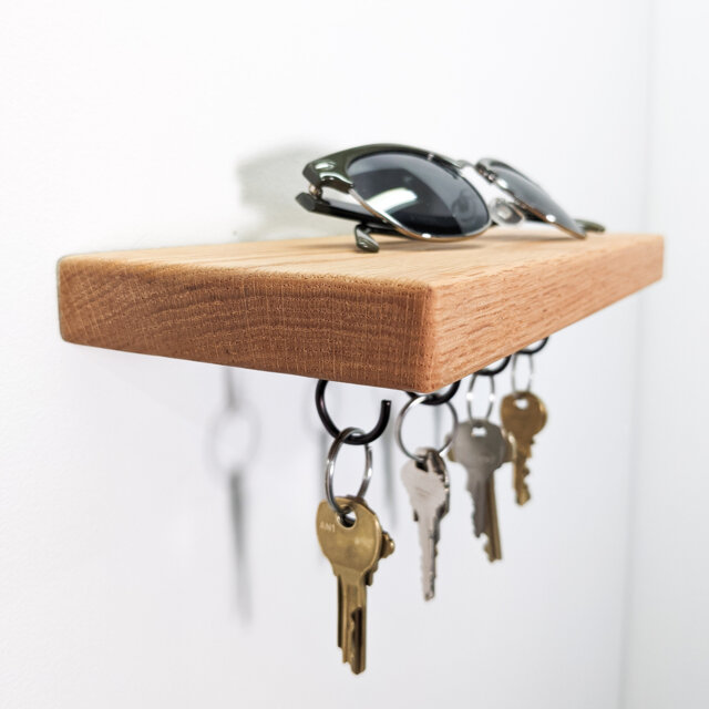 Key Hook Floating Shelf - Small To Medium Pick Your Size Oak Front Entrance With Keys, Plants, Wall D??cor Boho Minimalist - image 1