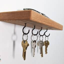 Key Hook Floating Shelf - Small To Medium Pick Your Size Oak Front Entrance With Keys, Plants, Wall D??cor Boho Minimalist - thumbnail 3