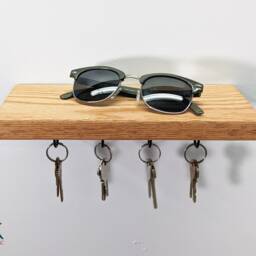 Key Hook Floating Shelf - Small To Medium Pick Your Size Oak Front Entrance With Keys, Plants, Wall D??cor Boho Minimalist - thumbnail 2