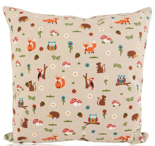 Woodland Animals Cushion, Fox, Owl, Squirrel Print, Made in UK - image 1
