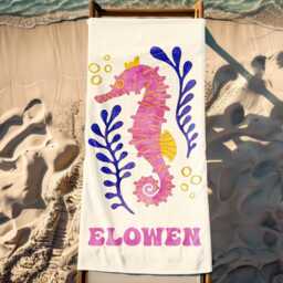 Marine Animal Personalized Beach Towel, Custom Name Towel For Baby/Kids, Preppy Girls Pool Kids Xmas Gift, Party Essentials - thumbnail 3