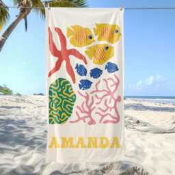 Marine Animal Personalized Beach Towel, Custom Name Towel For Baby/Kids, Preppy Girls Pool Kids Xmas Gift, Party Essentials
