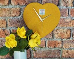 Harris Tweed Heart Clock Yellow Handwoven British Wool Fabric Golden Wedding Anniversary - thumbnail 1