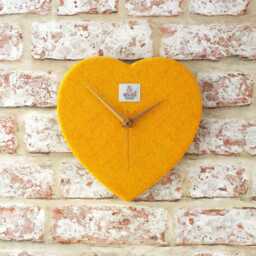 Harris Tweed Heart Clock Yellow Handwoven British Wool Fabric Golden Wedding Anniversary - thumbnail 2