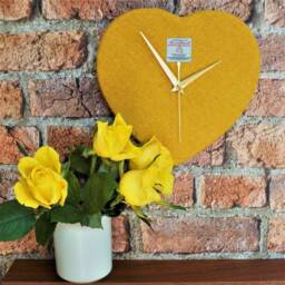 Harris Tweed Heart Clock Yellow Handwoven British Wool Fabric Golden Wedding Anniversary - thumbnail 4