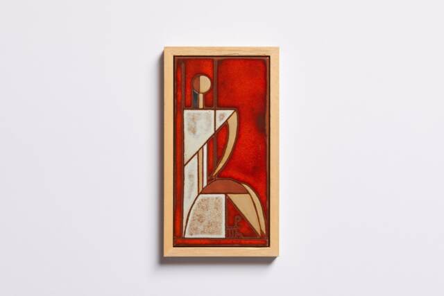 Modern Figure Handpainted Tile Ceramic Artwork Abstract Simple Lines Burnt Orange Curvy Design Clay Figures Greek Wall Art - image 1
