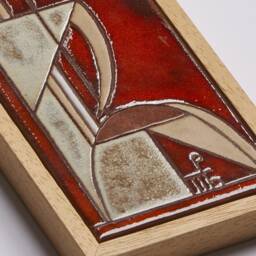 Modern Figure Handpainted Tile Ceramic Artwork Abstract Simple Lines Burnt Orange Curvy Design Clay Figures Greek Wall Art - thumbnail 3