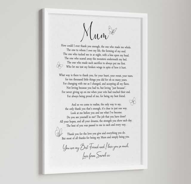 Personalised Mum Daughter Print Gift Poem Unframed Mothers Day Present Home - image 1
