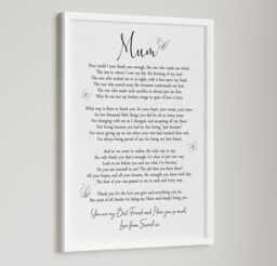 Personalised Mum Daughter Print Gift Poem Unframed Mothers Day Present Home - thumbnail 1