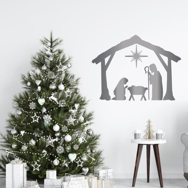Christmas Nativity Home Decor, Holiday Wall Decor Sticker, Mantle Art Sign, Wood Glass Tile Removable Baby Jesus, Mary, Joseph, Star - image 1