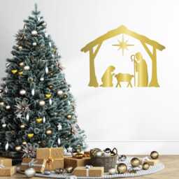 Christmas Nativity Home Decor, Holiday Wall Decor Sticker, Mantle Art Sign, Wood Glass Tile Removable Baby Jesus, Mary, Joseph, Star - thumbnail 3