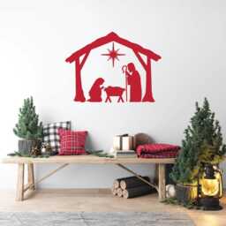 Christmas Nativity Home Decor, Holiday Wall Decor Sticker, Mantle Art Sign, Wood Glass Tile Removable Baby Jesus, Mary, Joseph, Star - thumbnail 2