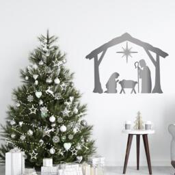 Christmas Nativity Home Decor, Holiday Wall Decor Sticker, Mantle Art Sign, Wood Glass Tile Removable Baby Jesus, Mary, Joseph, Star