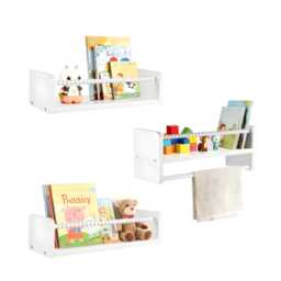 3Pcs Solid Pine Wood Nursery Floating Shelves With Protective Beaded Rail - White - thumbnail 4