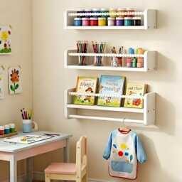 3Pcs Solid Pine Wood Nursery Floating Shelves With Protective Beaded Rail - White - thumbnail 2