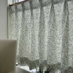 This Fresh Linen Has A Lightweight Weave With An Airy Drape Gray Green Floral Print. Pleated Cafe Curtain Summer Feel - thumbnail 3
