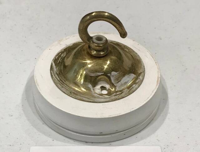 Brass Ceiling Hook Lamp Chandelier Light Wall Patras Wooden Mount Hanging Chain Antique Old - image 1