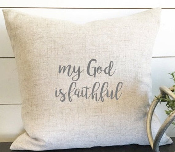 God Is Faithful Pillow Cover, 18x18 Wedding Gift, Throw Pillow, Linen Baptism Biblical Home - image 1
