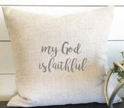 God Is Faithful Pillow Cover, 18x18 Wedding Gift, Throw Pillow, Linen Baptism Biblical Home - thumbnail 1