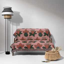 Pink & Orange Tropical Flower Woven Cotton Throw Blankets - thumbnail 3