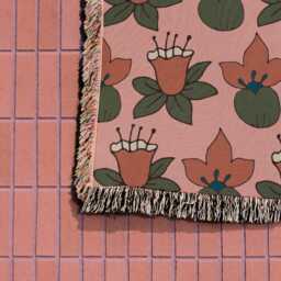 Pink & Orange Tropical Flower Woven Cotton Throw Blankets - thumbnail 2