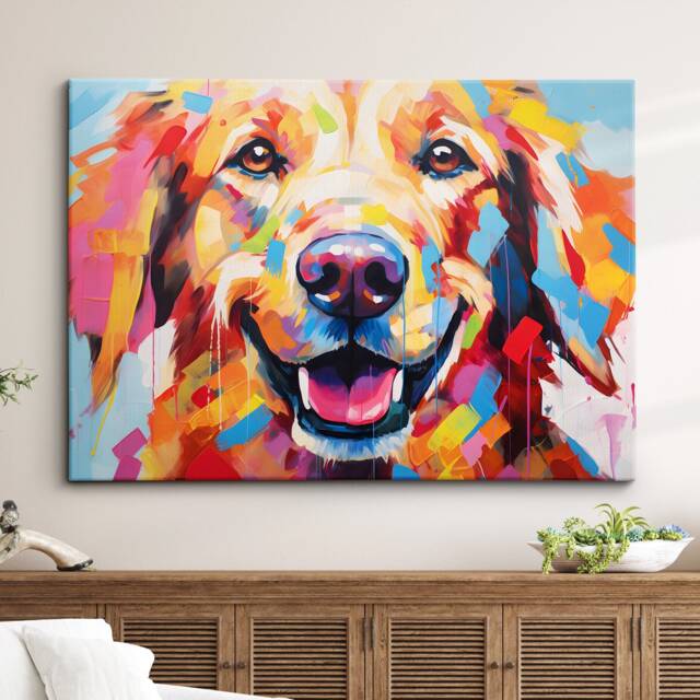 Golden Retriever Fun Animal Dog Pet Lover Abstract Oil Painting Wall Art, Framed Canvas Poster Print, Home Kitchen Office Room Decor, Gifts - image 1