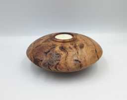 Highly Figured Burr Oak Tealight Holder Handturned From English - 18x7cm - thumbnail 1