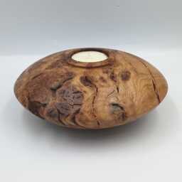Highly Figured Burr Oak Tealight Holder Handturned From English - 18x7cm - thumbnail 3