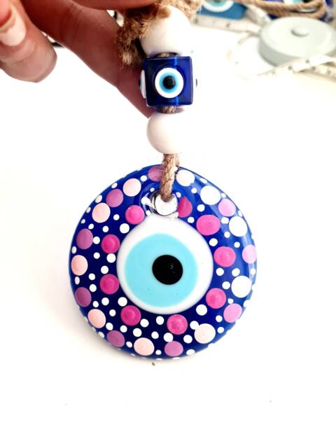 Evil Eye Glass Wall Hanging, Handmade, Ceramic Hanging, Home Decor, Home Protection, Hamsa Hand, Turkish Nazar, Gift For New Home, Hand Painted - image 1