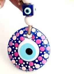 Evil Eye Glass Wall Hanging, Handmade, Ceramic Hanging, Home Decor, Home Protection, Hamsa Hand, Turkish Nazar, Gift For New Home, Hand Painted - thumbnail 3