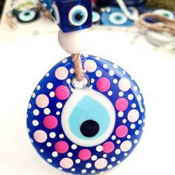 Evil Eye Glass Wall Hanging, Handmade, Ceramic Hanging, Home Decor, Home Protection, Hamsa Hand, Turkish Nazar, Gift For New Home, Hand Painted - thumbnail 2