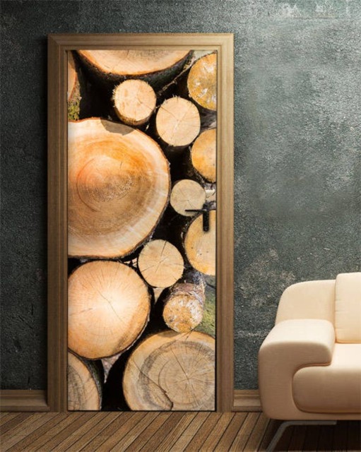 Tree Trunks Wall Decal, Forest Trees Decor, Nature Sticker, Thick Door Mural, Cover, Home Decor - image 1