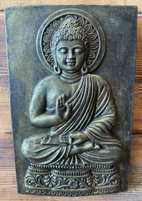 stone Garden Gold Bronzed Buddha Oriental Wall Plaque Hanging Gift Ornament - image 1