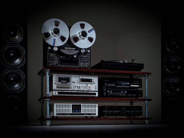 Low Profile Audio Rack With Adjustable Middle Shelf Height, Hifi Rack, Entertainment Center, Media Console, Av Stand - image 1