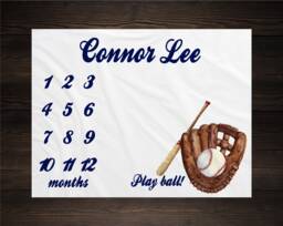 Baseball Milestone Blanket Monthly Growth Tracker Soft Fleece Sports Baby Shower Gift Newborn Watch Me Grow Boy - thumbnail 1