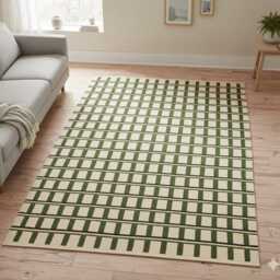 Handwoven Wool Kilim Rug Olive Green Scandinavian Geometric Decor - thumbnail 2