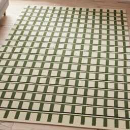Handwoven Wool Kilim Rug Olive Green Scandinavian Geometric Decor - thumbnail 4