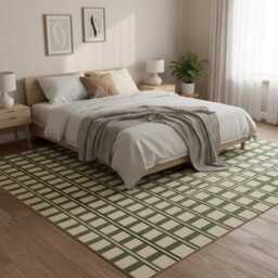Handwoven Wool Kilim Rug Olive Green Scandinavian Geometric Decor - thumbnail 3