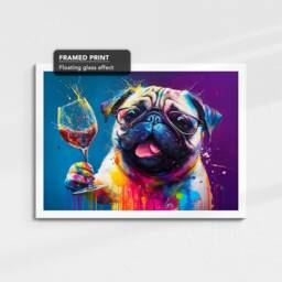 Pug Toasting Drink Glasses Dog Pet Art Abstract Oil Painting Framed Poster Print & Canvas Wall Living Home Decor Interior Gift - thumbnail 3