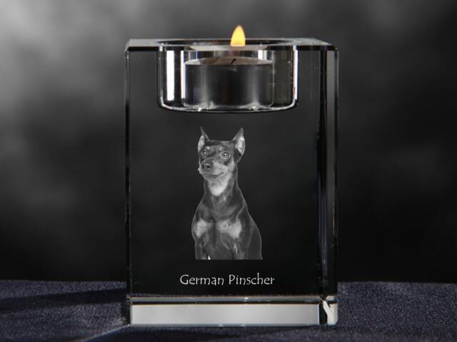 German Pinscher, Crystal Candlestick With Dog, Souvenir, Decoration, Limited Edition, Collection - image 1